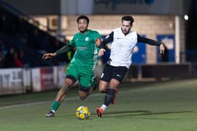 Scorer Dan Izekor (left) chases down a Telford opponent on Tuesday. Photo: Euan Manning Photography.