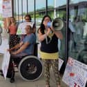 Protestors outside Central Beds Council's HQ in Chicksands