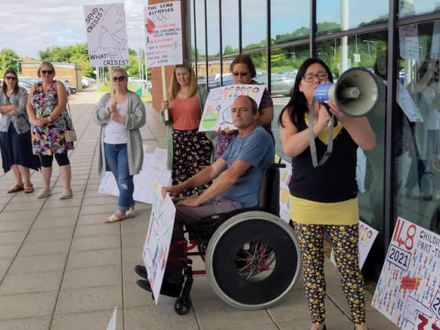 Protestors outside Central Beds Council's HQ in Chicksands
