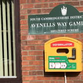 The defibrillator at Avenells Way Communal Room, Gamlingay