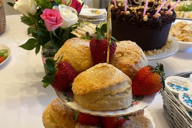Freshly homemade clotted cream and jam scones baked everyday