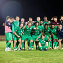 Biggleswade Town celebrate an FA Cup win earlier this season.