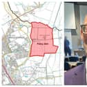 The map of Biggleswade Garden Community and CBC leader Councillor Adam Zerny. Images: Central Bedfordshire Council.
