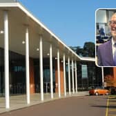 Central Beds Council headquarters and, inset, leader Adam Zerny