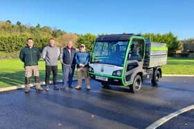 Left to right: Richard Gilbert, outdoor team leader, Scott Reynolds from RT Machinery Ltd, Sandy Mayor Cllr Martin Pettitt and Cllr Paul Sharman.