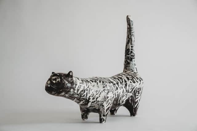 The rare black-and-white ceramic cat, created by David Hockney in 1955. Stacey'sAuctioneers&Valuers/SWNS
