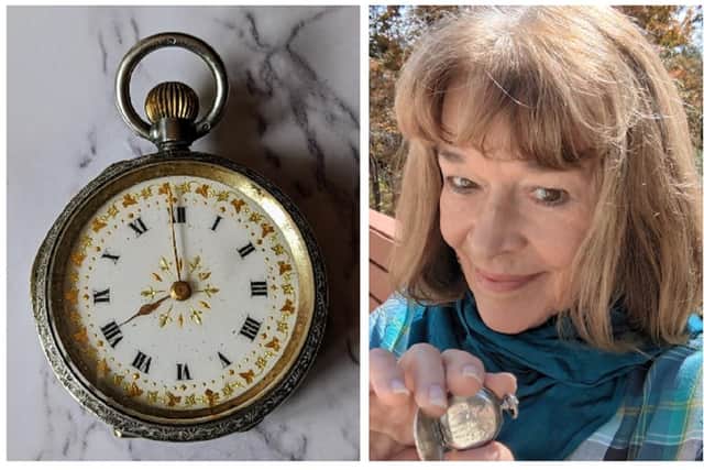 The watch, and right, with Rosie before it made its journey to the UK. Images: Tempsford Museum and Archives/Rosie Nieradka.