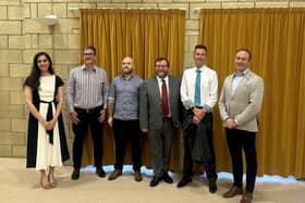 Wixams Hustings June 21, 2024 (l-r) Maahwish Mirza (Labour), Richard Brunning (SDP), Cade Sibley (Green Party), Gareth Mackey (Independent), Dave Holland (Reform UK) and Blake Stephenson (Conservative) Photo: LDRS