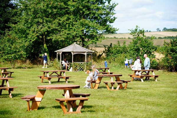 File photo of people in a beer garden