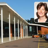 Central Beds Council's headquarters and inset, Sue Clark, deputy leader of the council