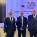 Cllr Mark Arnull (right) Leader of West Northamptonshire Council at the England’s Economic Heartland meeting with (from left) Cllr Adam Zerny, Leader of Central Beds Council, Cllr Martin Griffiths, Leader of North Northamptonshire Council and Cllr Tom Wootton, Leader of Bedford Borough Council.