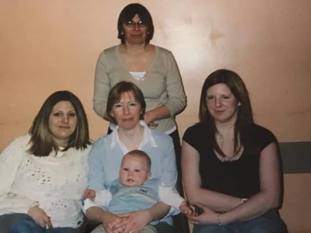 Claire with her daughters, Laura, Anne and Sophie, and Grandson Miles two years before she died.