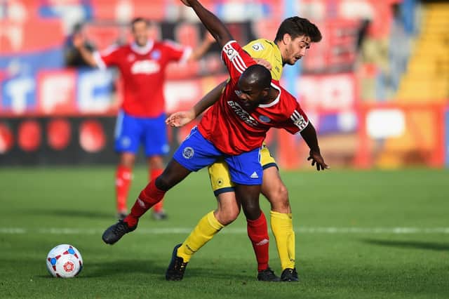Kieron Forbes, pictured in action for Aldershot, has re-joined Biggleswade Town.