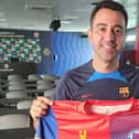 Proving once again that the support network for Biggleswade United extends far and wide, here is picture of World Cup and multiple La Liga and Champions League winner, the Barcelona and Spain legend and current Barcelona manager, Xavi Hernandez, showing his support for Biggleswade United when he met up with club chairman Guillem Balagué recently.
