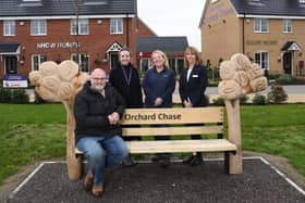 Jeanette Stevens and Rebecca Vardon from Taylor Wimpey South Midlands alongside Peter Leadbeater, artist, and Siobhan Vincent from Central Bedfordshire Council. Picture: Taylor Wimpey
