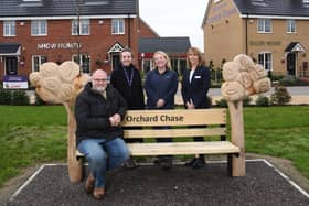 Jeanette Stevens and Rebecca Vardon from Taylor Wimpey South Midlands alongside Peter Leadbeater, artist, and Siobhan Vincent from Central Bedfordshire Council. Picture: Taylor Wimpey