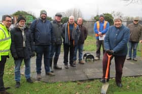 Town councillors celebrate the commencement of work at the play area. Image: Biggleswade Town Council.