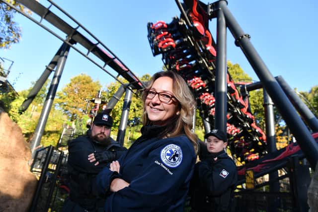 Alton Towers medical staff flanked by shadowy Phalanx