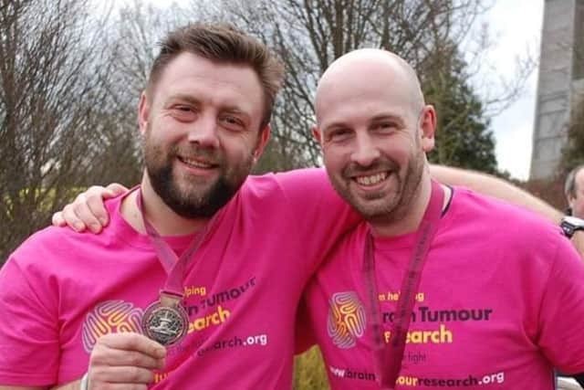Steve Holbrook and Ross Paterson at the Milton Keynes Half Marathon in March 2016