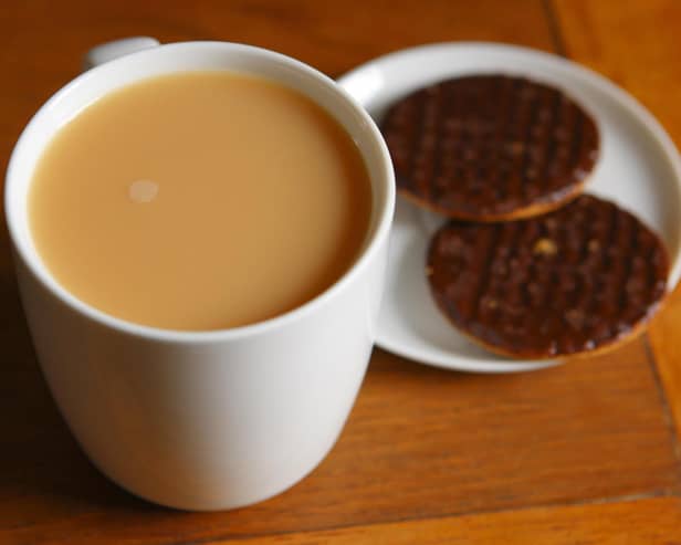 A cup of tea and biscuits.