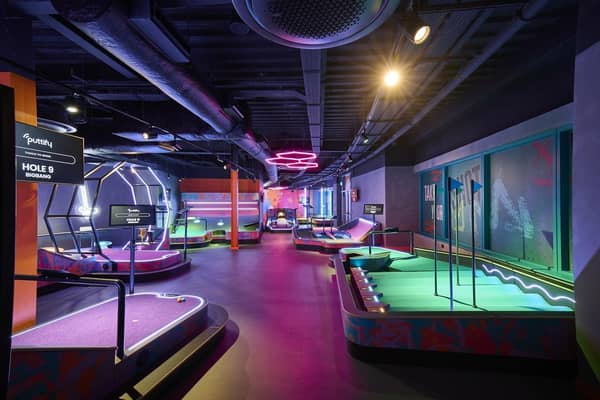 The Entertainment Hive at Woburn Forest is a buzzing new hi-tech venue. Puttify is a fresh take on mini-golf. Photo: Center Parcs Woburn Forest