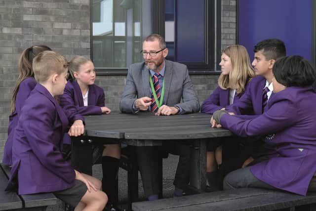 Pix Brook Academy Principal Steve Adams pictured with pupils