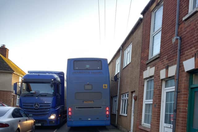 Bus meets HGV in Potton