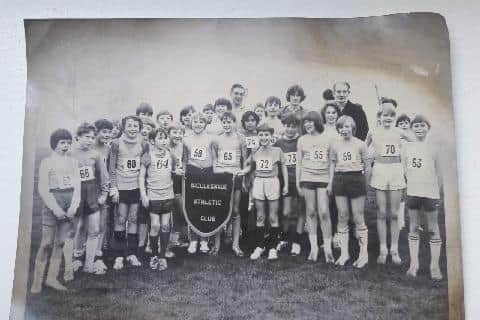 Des (middle, rear) and Biggleswade Athletic Club circa 50 years ago. Image: Biggleswade Athletic Club.