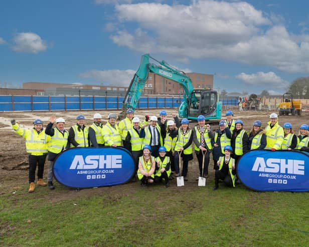 Sandy Secondary School pupils, staff and governors, including Executive Principal Karen Hayward, with Sandy Town Council Mayor Cllr Martin Pettitt, Central Bedfordshire Council Chair and Sandy ward member Cllr Caroline Maudlin, fellow ward members Cllr Tracey Stock and Cllr Simon Ford and representatives of Ashe Group, Concertus Design and Property Consultants, and Pagabo