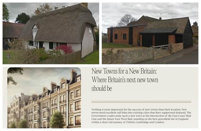 Top: The picturesque village of Tempsford currently has a population of around 600 people. Bottom: The online report from UKDayOne. Images: Google.