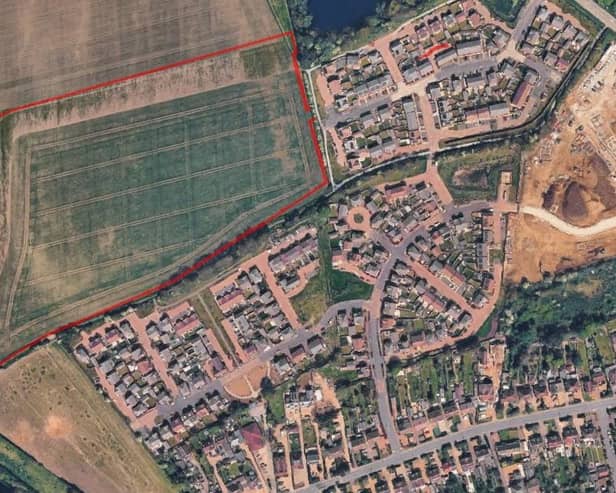 Approximate site location for the plans for up to 115 houses at Lower Stondon.