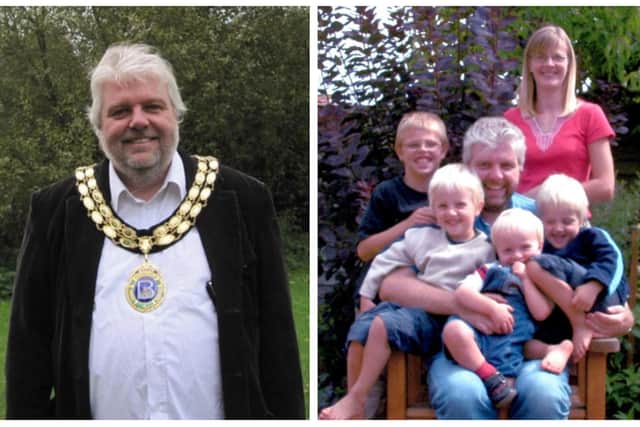Tim during his time as Mayor (left), and right, with his family. Images: The Woodward family.
