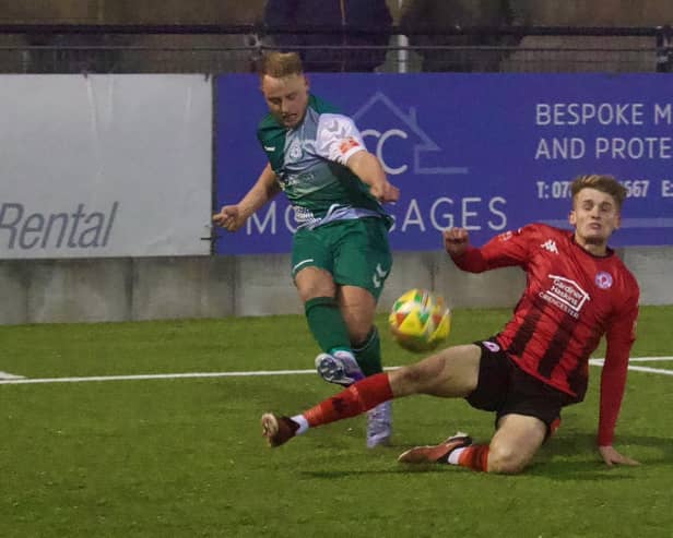 Action from Biggleswade's win at Cirencester. Photo: Graham Hill/Cirencester Town FC.