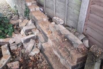 Vandalised boundary wall At Drove Road Chapel. Picture: Biggleswade Town Council agenda