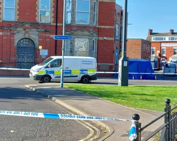 The crime scene in Hartlepool on Sunday after a man was arrested on suspicion of murder and attempted murder 