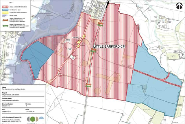 A map from the Bedford Borough Council Local Plan 2040 documents that shows the proposed development near Little Barford.