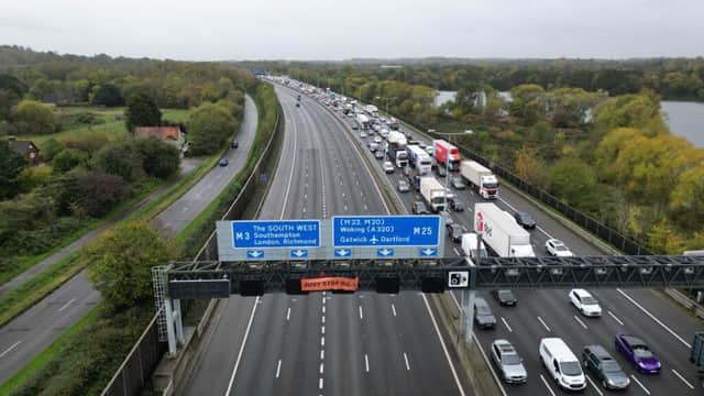 Police were forced to stop traffic when Just Stop Oil protesters climbed over a gantry on the M25