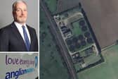 Right, Biggleswade Water Recycling Centre and left, Richard Fuller MP and an Anglian Water van