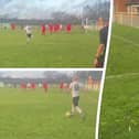 The corner kick routine that led to a goal for AFC Hackleton 