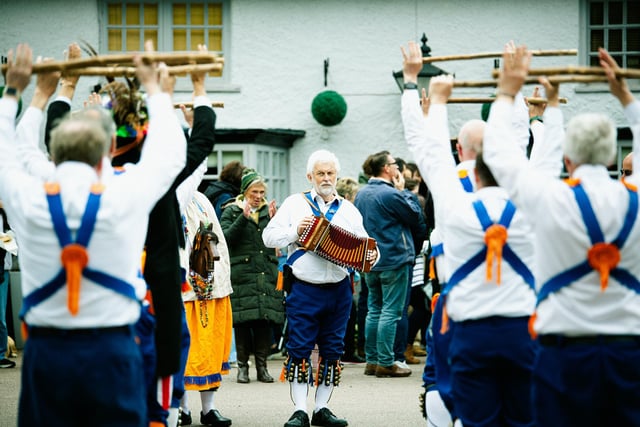 The Bedford and Letchworth Morris Men performing at The Crown, Northill