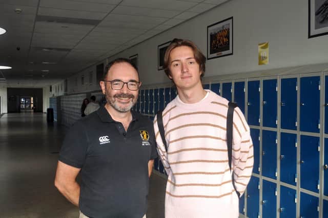 Principal Nick Martin with Vitalii Novobranets, who gained three As after moving here from Ukraine
