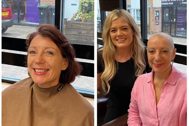 Before: Val in the 'hot seat'. After: with hairdresser, Kirsty. Val: "Kirsty at Maxwells Hairdressers was absolutely brilliant and reassured me all the way through - now I just need to get used to it!' Images: Val Gascoyne.