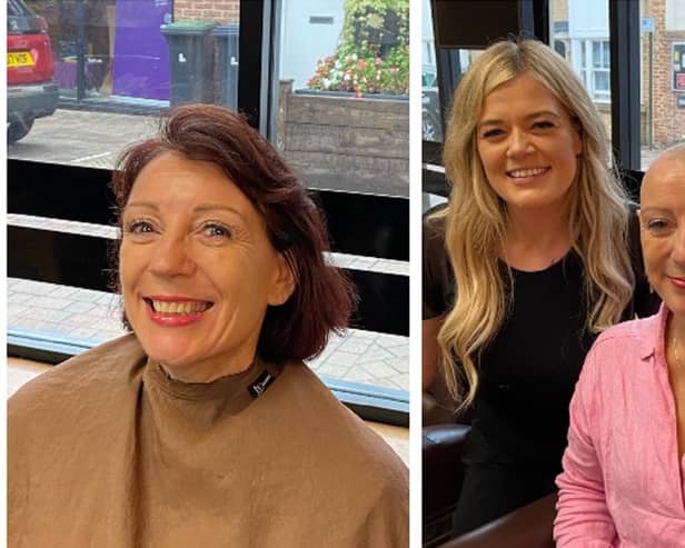 Before: Val in the 'hot seat'. After: with hairdresser, Kirsty. Val: "Kirsty at Maxwells Hairdressers was absolutely brilliant and reassured me all the way through - now I just need to get used to it!' Images: Val Gascoyne.