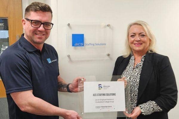 Chris Wright, UK Partnership Director at ACS Recruitment, with Gina Bubbins, Director of Partnerships at The Bedford College Group.