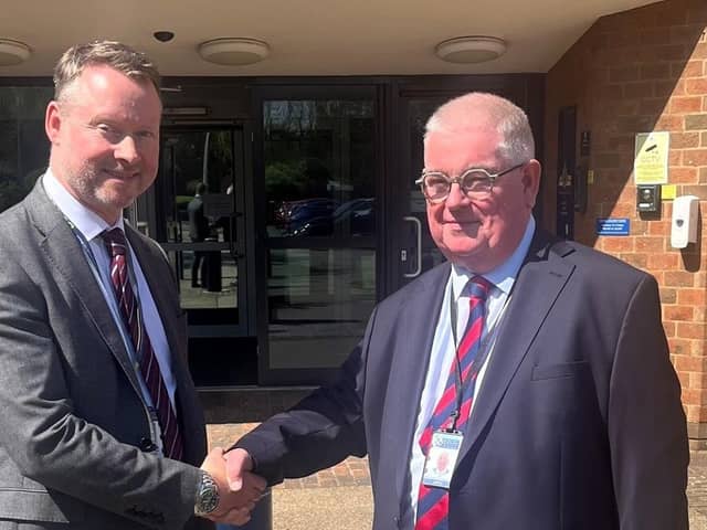 Bedfordshire's new PCC John Tizard (r) and the chief constable Trevor Rodenhurst (l) Image: Bedfordshire Police