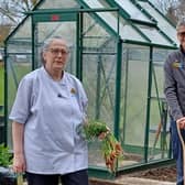 Hospice Chef Sandra Galton and gardening volunteer Debbiw Brown in the kitchen garden