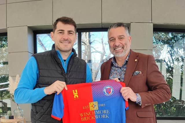 Real Madrid and Spain legend Iker Casillas shows his support for Biggleswade United.