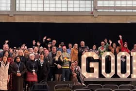 The Bedford College Group staff and students celebrating their Ofsted grading.