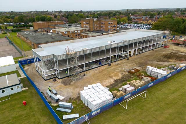 An aerial shot of Sandy Secondary School's new teaching block. Picture: Central Bedfordshire Council
