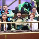 The cast of the Milton Keynes Theatre's 2024 pantomime Peter Pan enjoy a ride on a pirate ship at Gulliver's Land